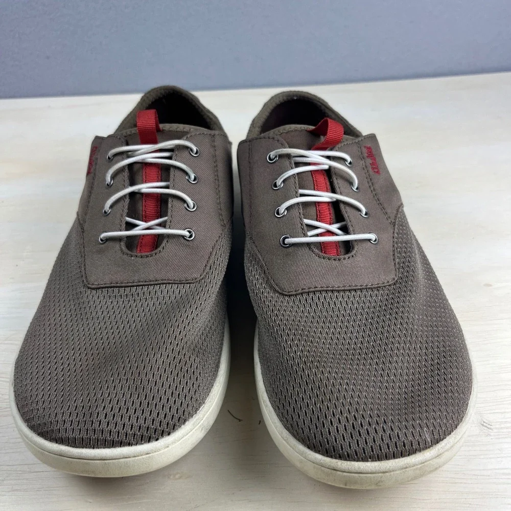 OluKai Nohea Moku Mens 10 Gray Red Boat Shoes Mesh Sneakers 10283-RK13